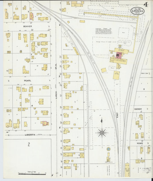 Sanborn Fire Insurance Map from Lansing, Ingham County, Michigan (1906), Sheet #0004 - Historic Sanborn Fire Insurance Map Print, vintage old map wall art, antique decor, genealogy gift, Michigan Michigan map