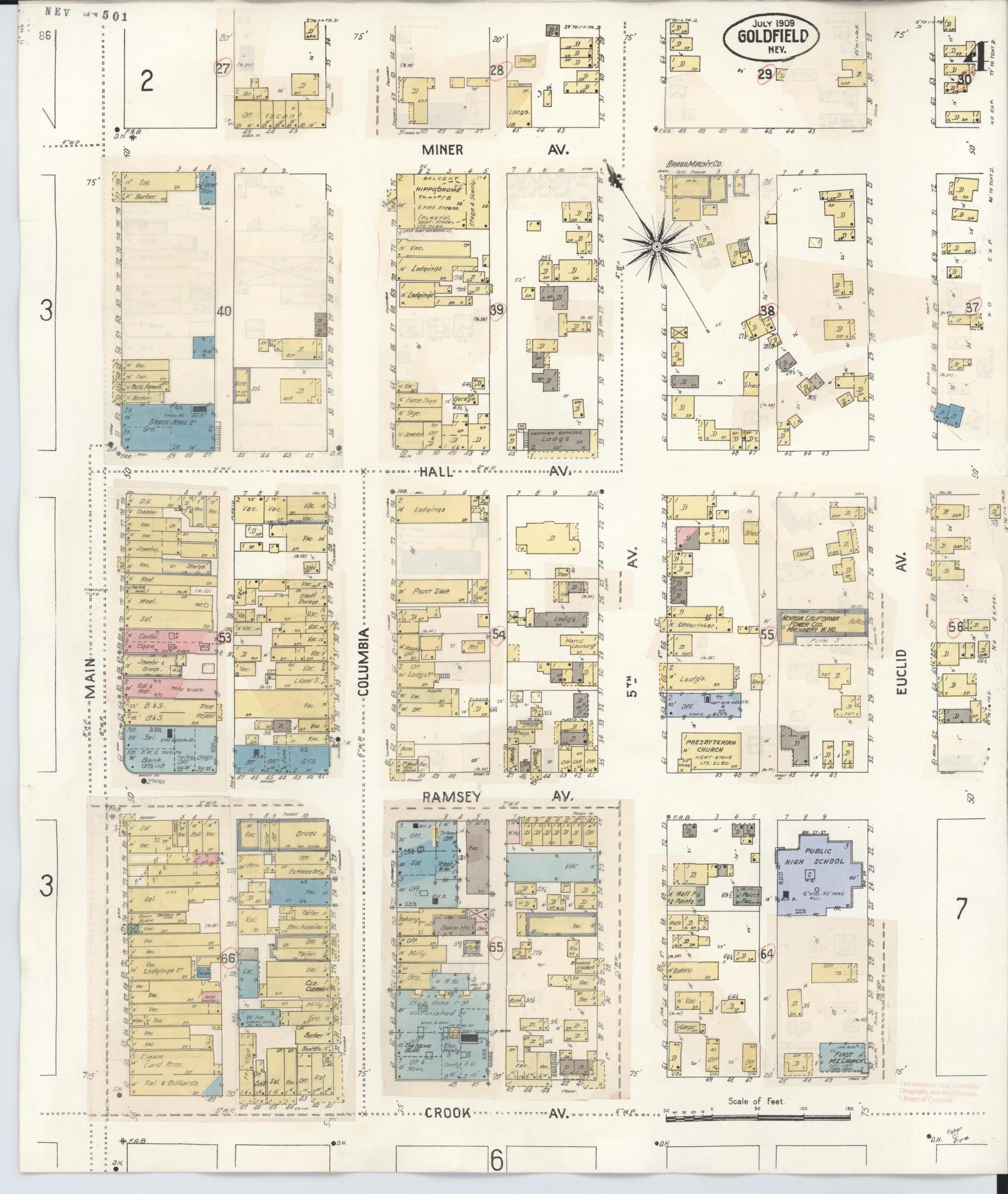 Sanborn Fire Insurance Map from Goldfield, Esmeralda County, Nevada (1917), Sheet #0004 - Historic Sanborn Fire Insurance Map Print, vintage old map wall art, antique decor, genealogy gift, Nevada Nevada map