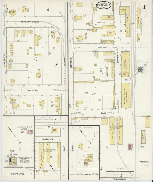 Sanborn Fire Insurance Map from Kerrville, Kerr County, Texas (1916), Sheet #0004 - Historic Sanborn Fire Insurance Map Print, vintage old map wall art, antique decor, genealogy gift, Texas Texas map