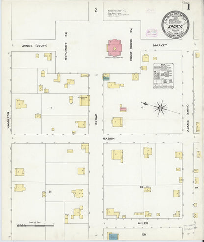 Sanborn Fire Insurance Map from Sparta, Hancock County, Georgia (1909), Sheet #0001 - Complete Map Set gallery image, historic Sanborn map, vintage wall art, Georgia Georgia