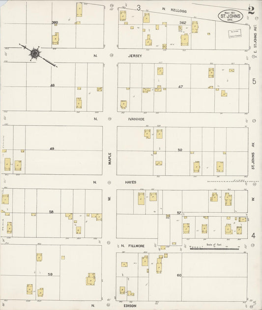 Sanborn Fire Insurance Map from Saint Johns, Multnomah County, Oregon (1911), Sheet #0002 - Historic Sanborn Fire Insurance Map Print, vintage old map wall art, antique decor, genealogy gift, Oregon Oregon map