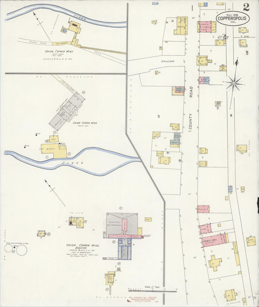 Sanborn Fire Insurance Map from Copperopolis, Calaveras County, California (1908), Sheet #0002 - Historic Sanborn Fire Insurance Map Print, vintage old map wall art, antique decor, genealogy gift, California California map