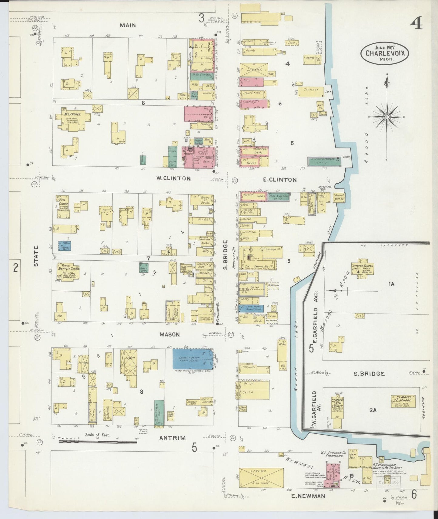 Sanborn Fire Insurance Map from Charlevoix, Charlevoix County, Michigan (1907), Sheet #0004 - Historic Sanborn Fire Insurance Map Print, vintage old map wall art, antique decor, genealogy gift, Michigan Michigan map