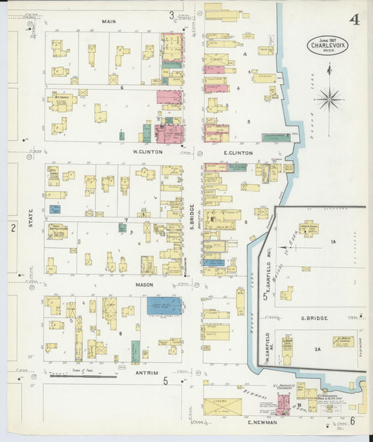 Sanborn Fire Insurance Map from Charlevoix, Charlevoix County, Michigan (1907), Sheet #0004 - Historic Sanborn Fire Insurance Map Print, vintage old map wall art, antique decor, genealogy gift, Michigan Michigan map