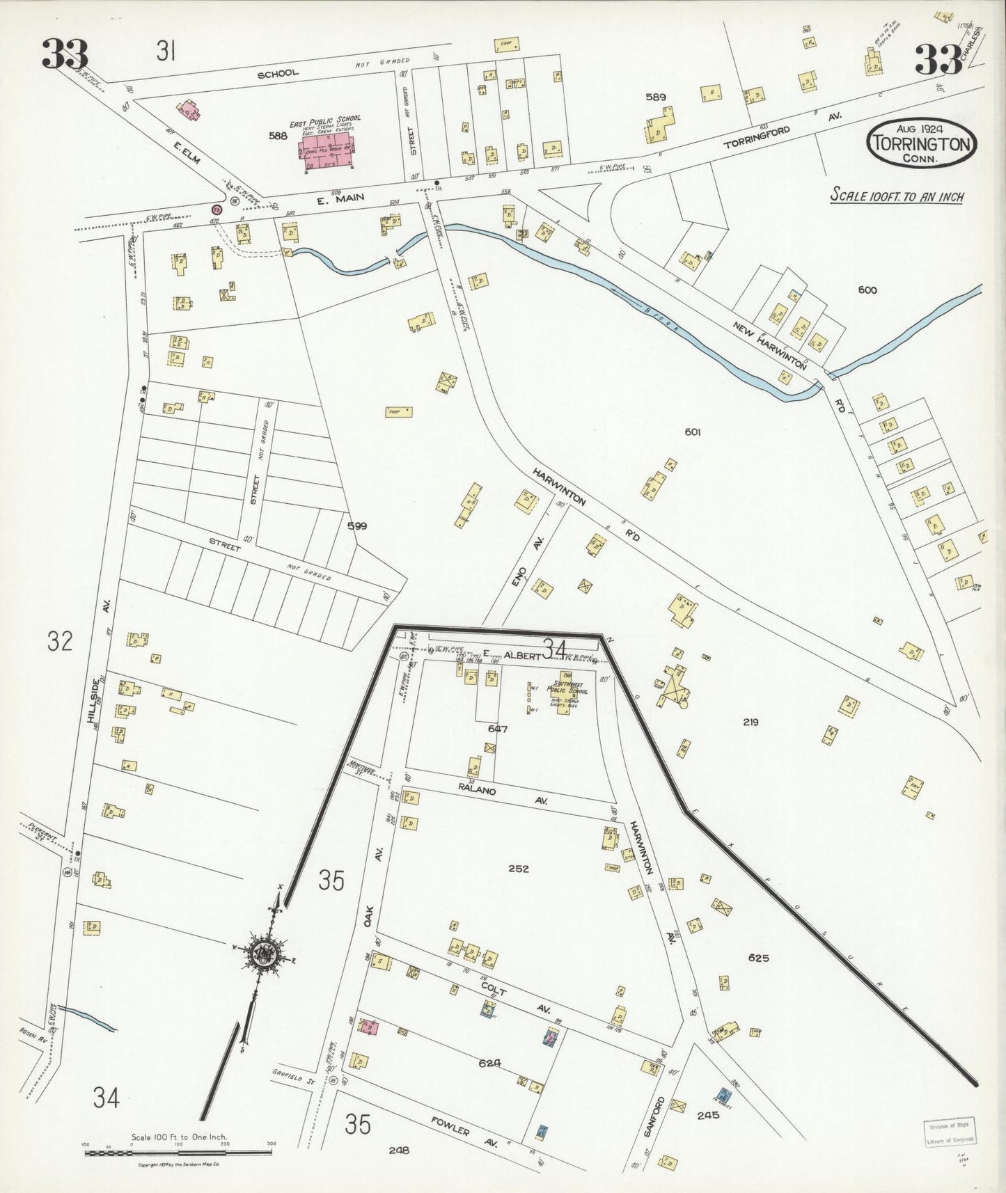 Sanborn Fire Insurance Map from Torrington, Litchfield County, Connecticut (1924), Sheet #0033 - Complete Map Set gallery image, historic Sanborn map, vintage wall art, Connecticut Connecticut