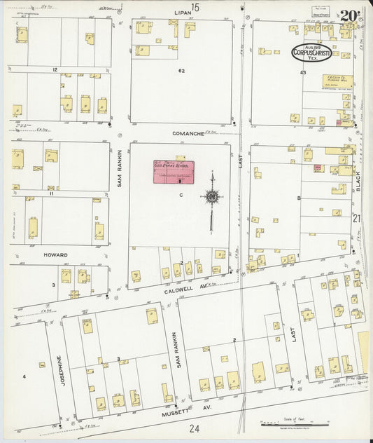 Sanborn Fire Insurance Map from Corpus Christi, Nueces County, Texas (1919), Sheet #0020 - Historic Sanborn Fire Insurance Map Print, vintage old map wall art, antique decor, genealogy gift, Texas Texas map