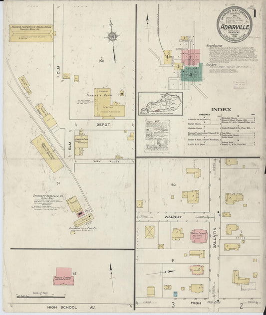 Sanborn Fire Insurance Map from Adairville, Logan County, Kentucky (1916), Sheet #0001 - Complete Map Set gallery image, historic Sanborn map, vintage wall art, Kentucky Kentucky
