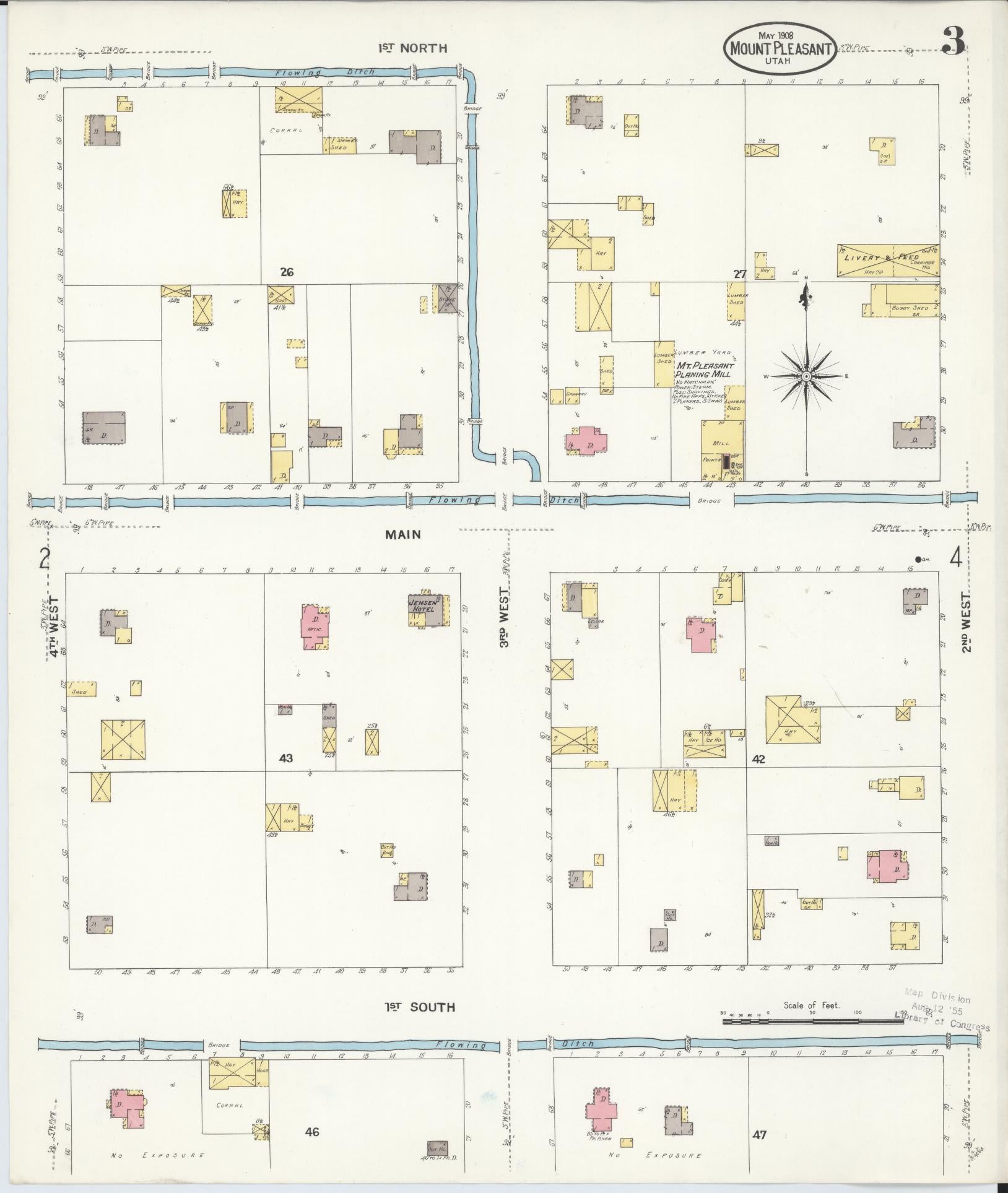 Sanborn Fire Insurance Map from Mount Pleasant, Sanpete County, Utah (1908), Sheet #0003 - Historic Sanborn Fire Insurance Map Print, vintage old map wall art, antique decor, genealogy gift, Utah Utah map