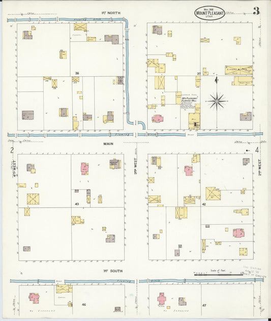 Sanborn Fire Insurance Map from Mount Pleasant, Sanpete County, Utah (1908), Sheet #0003 - Historic Sanborn Fire Insurance Map Print, vintage old map wall art, antique decor, genealogy gift, Utah Utah map