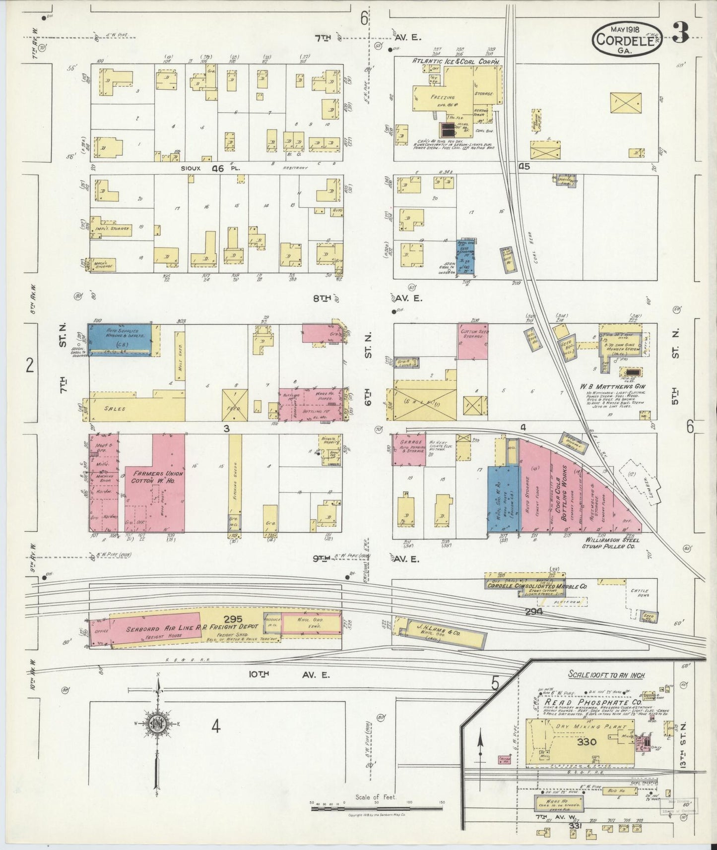 Sanborn Fire Insurance Map from Cordele, Crisp County, Georgia (1918), Sheet #0003 - Historic Sanborn Fire Insurance Map Print, vintage old map wall art, antique decor, genealogy gift, Georgia Georgia map