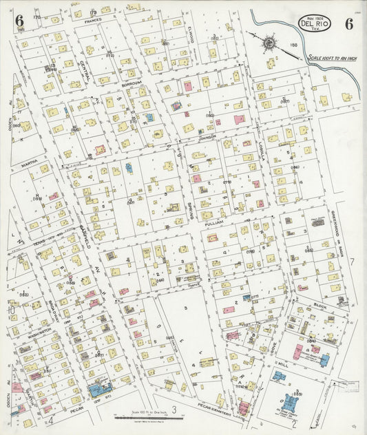 Sanborn Fire Insurance Map from Del Rio, Val Verde County, Texas (1924), Sheet #0006 - Historic Sanborn Fire Insurance Map Print, vintage old map wall art, antique decor, genealogy gift, Texas Texas map