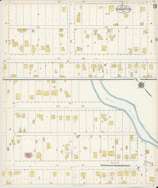 Sanborn Fire Insurance Map from Evanston, Uinta County, Wyoming (1912), Sheet #0009 - Historic Sanborn Fire Insurance Map Print, vintage old map wall art, antique decor, genealogy gift, Wyoming Wyoming map