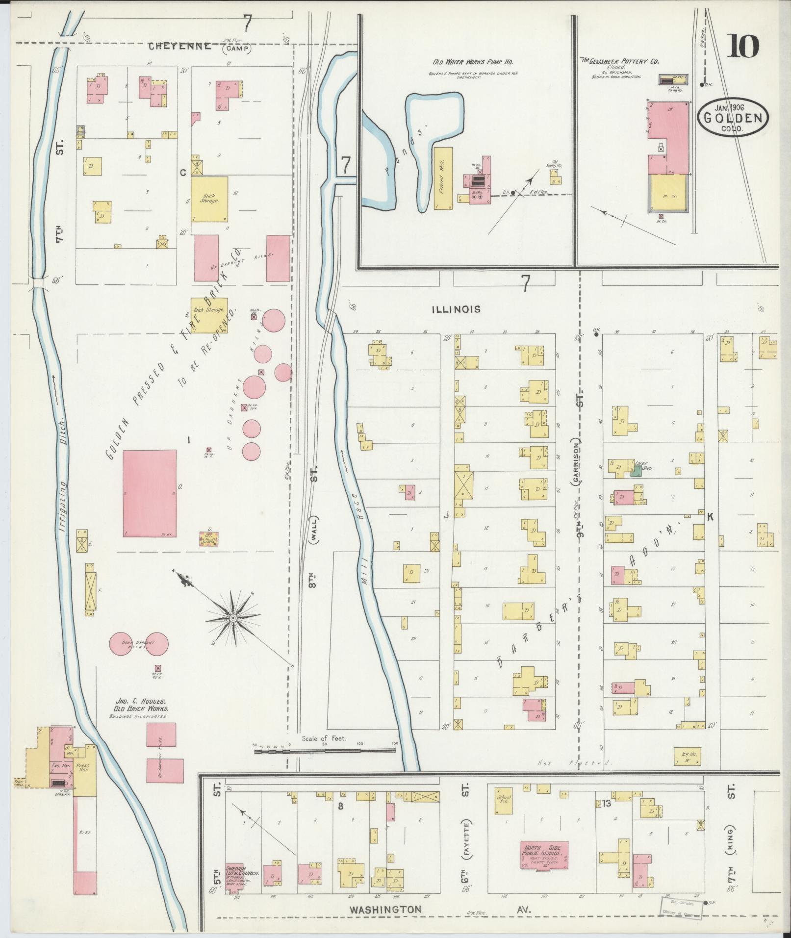 Sanborn Fire Insurance Map from Golden, Jefferson County, Colorado (1906), Sheet #0010 - Complete Map Set gallery image, historic Sanborn map, vintage wall art, Colorado Colorado