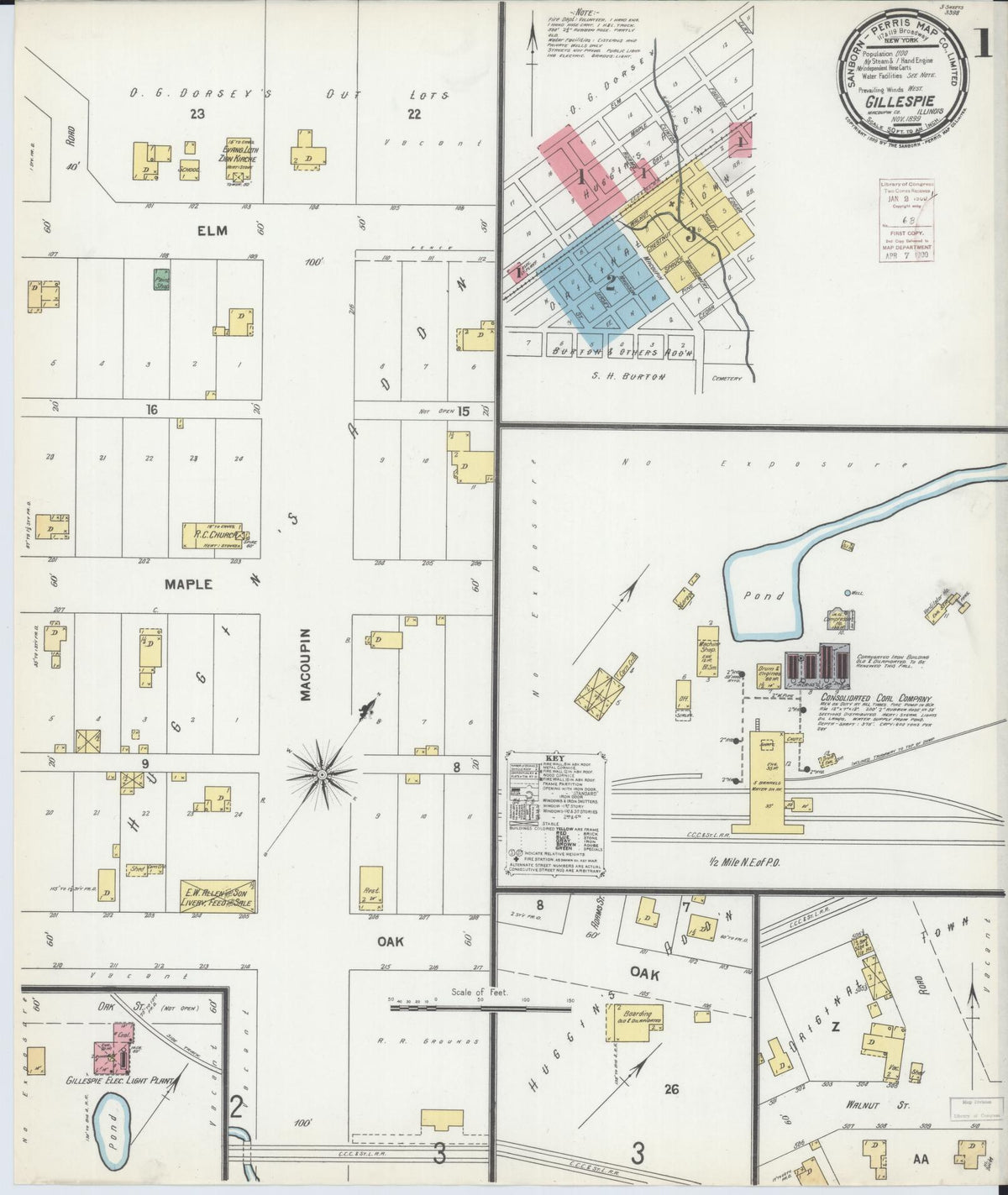 Sanborn Fire Insurance Map from Gillespie, Macoupin County, Illinois (1899), Sheet #0001 - Complete Map Set gallery image, historic Sanborn map, vintage wall art, Illinois Illinois