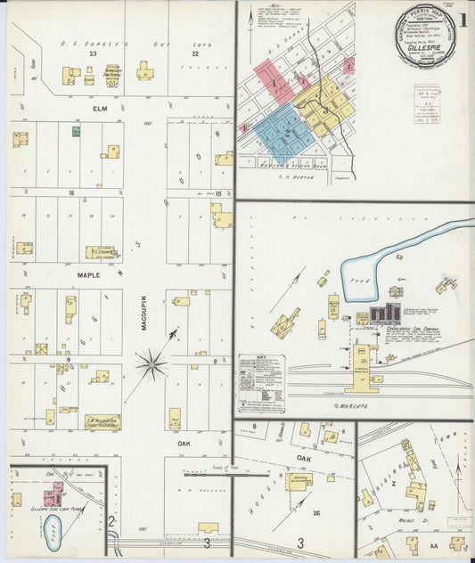 Sanborn Fire Insurance Map from Gillespie, Macoupin County, Illinois (1899), Sheet #0001 - Complete Map Set gallery image, historic Sanborn map, vintage wall art, Illinois Illinois