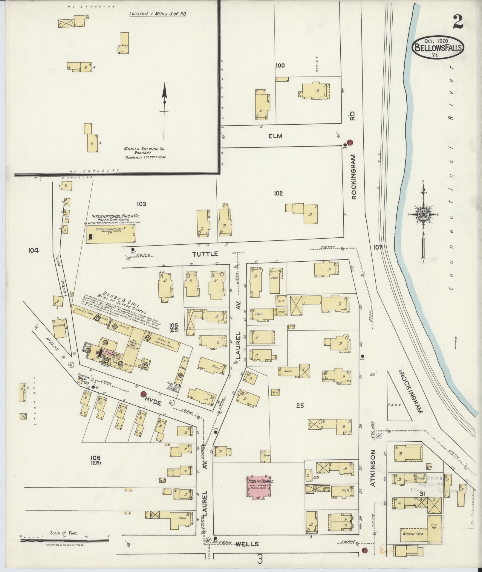 Sanborn Fire Insurance Map from Bellows Falls, Windham County, Vermont (1920), Sheet #0002 - Complete Map Set gallery image, historic Sanborn map, vintage wall art, Vermont Vermont