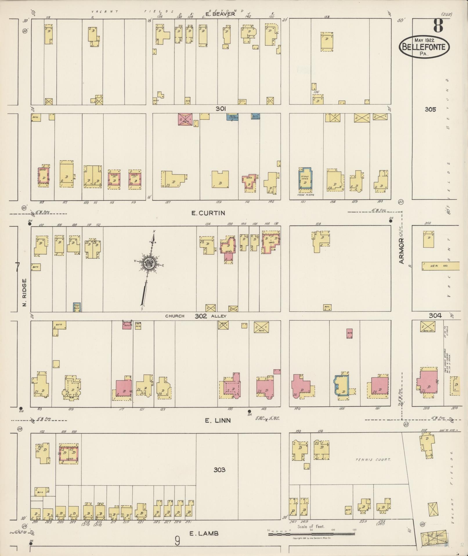 Sanborn Fire Insurance Map from Bellefonte, Centre County, Pennsylvania (1922), Sheet #0008 - Historic Sanborn Fire Insurance Map Print, vintage old map wall art, antique decor, genealogy gift, Pennsylvania Pennsylvania map