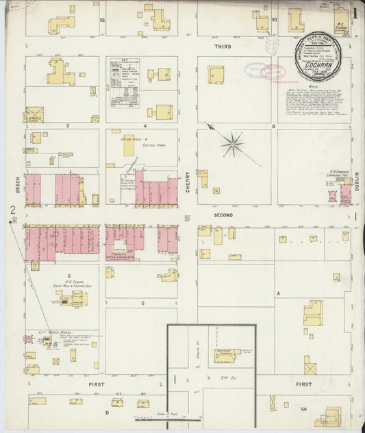 Sanborn Fire Insurance Map from Cochran, Bleckley County, Georgia (1898), Sheet #0001 - Complete Map Set gallery image, historic Sanborn map, vintage wall art, Georgia Georgia