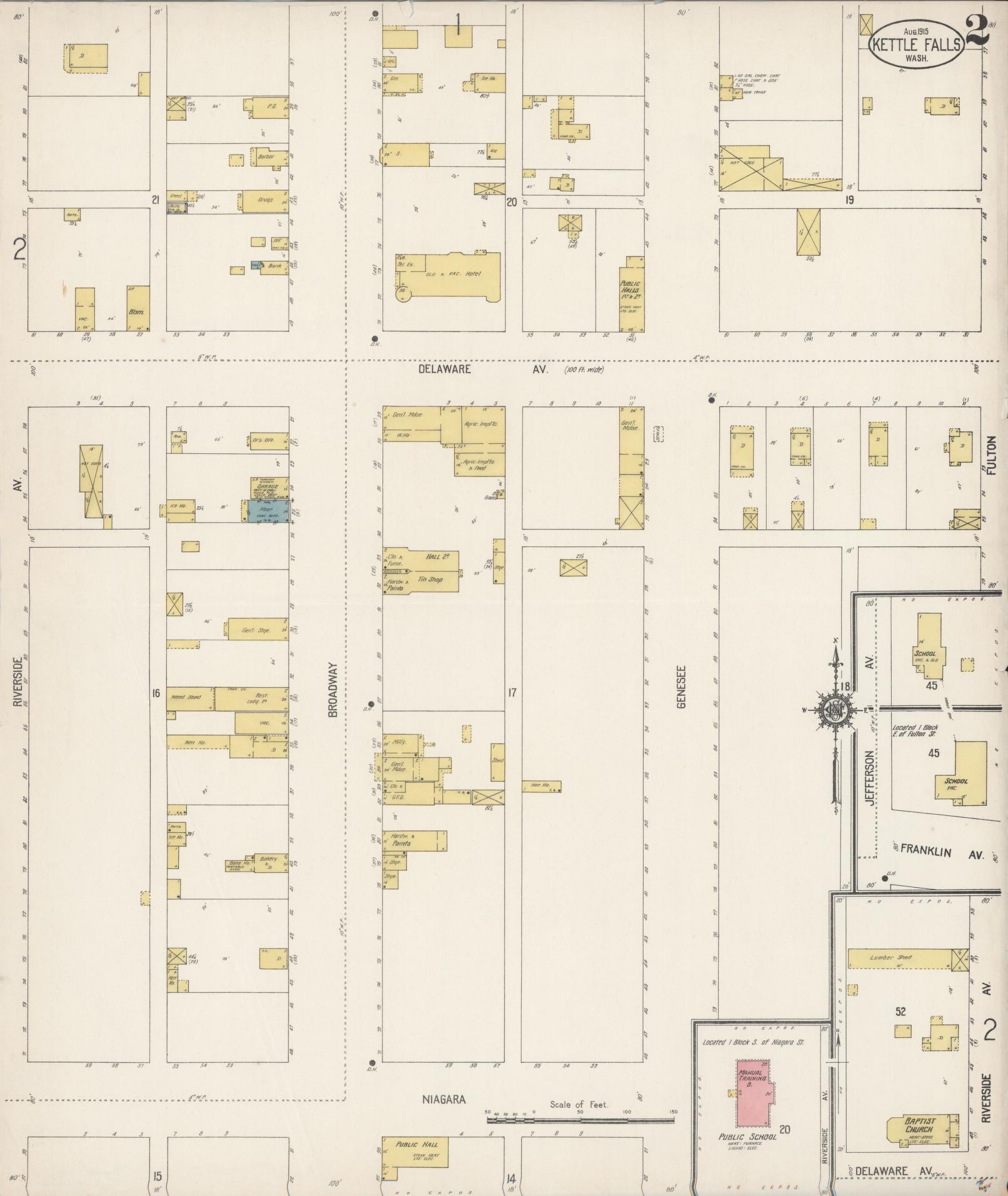 Sanborn Fire Insurance Map from Kettle Falls, Stevens County, Washington (1915), Sheet #0002 - Historic Sanborn Fire Insurance Map Print, vintage old map wall art, antique decor, genealogy gift, Washington Washington map