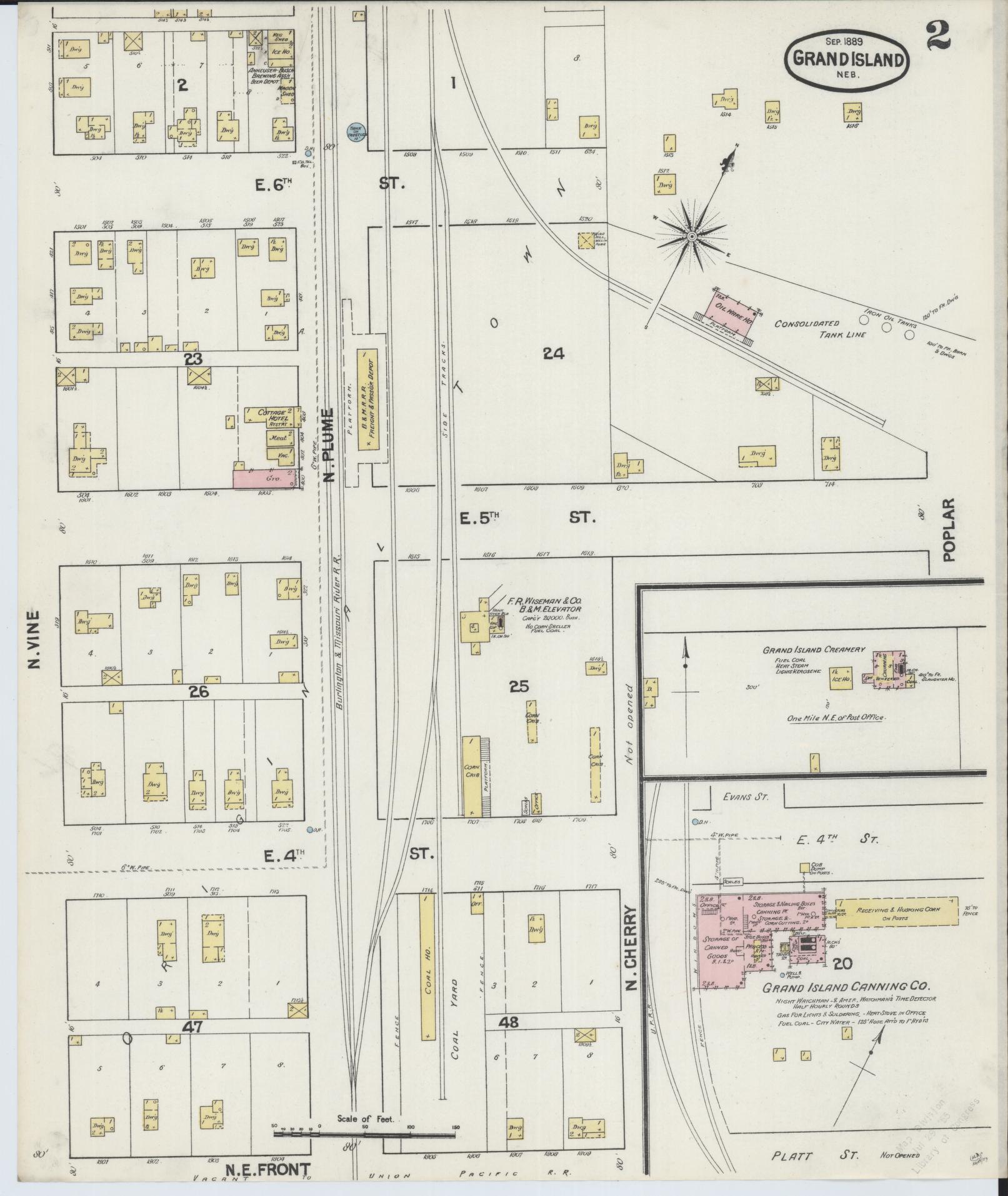 Sanborn Fire Insurance Map from Grand Island, Hall County, Nebraska (1889), Sheet #0002 - Historic Sanborn Fire Insurance Map Print, vintage old map wall art, antique decor, genealogy gift, Nebraska Nebraska map