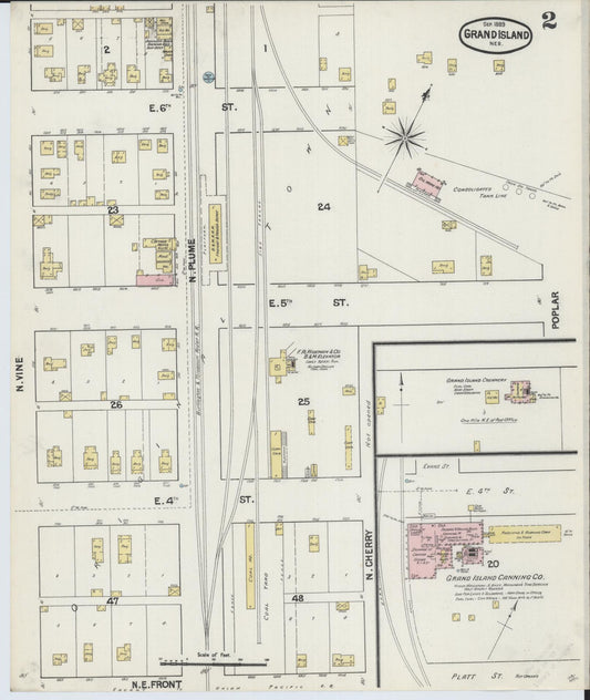 Sanborn Fire Insurance Map from Grand Island, Hall County, Nebraska (1889), Sheet #0002 - Historic Sanborn Fire Insurance Map Print, vintage old map wall art, antique decor, genealogy gift, Nebraska Nebraska map