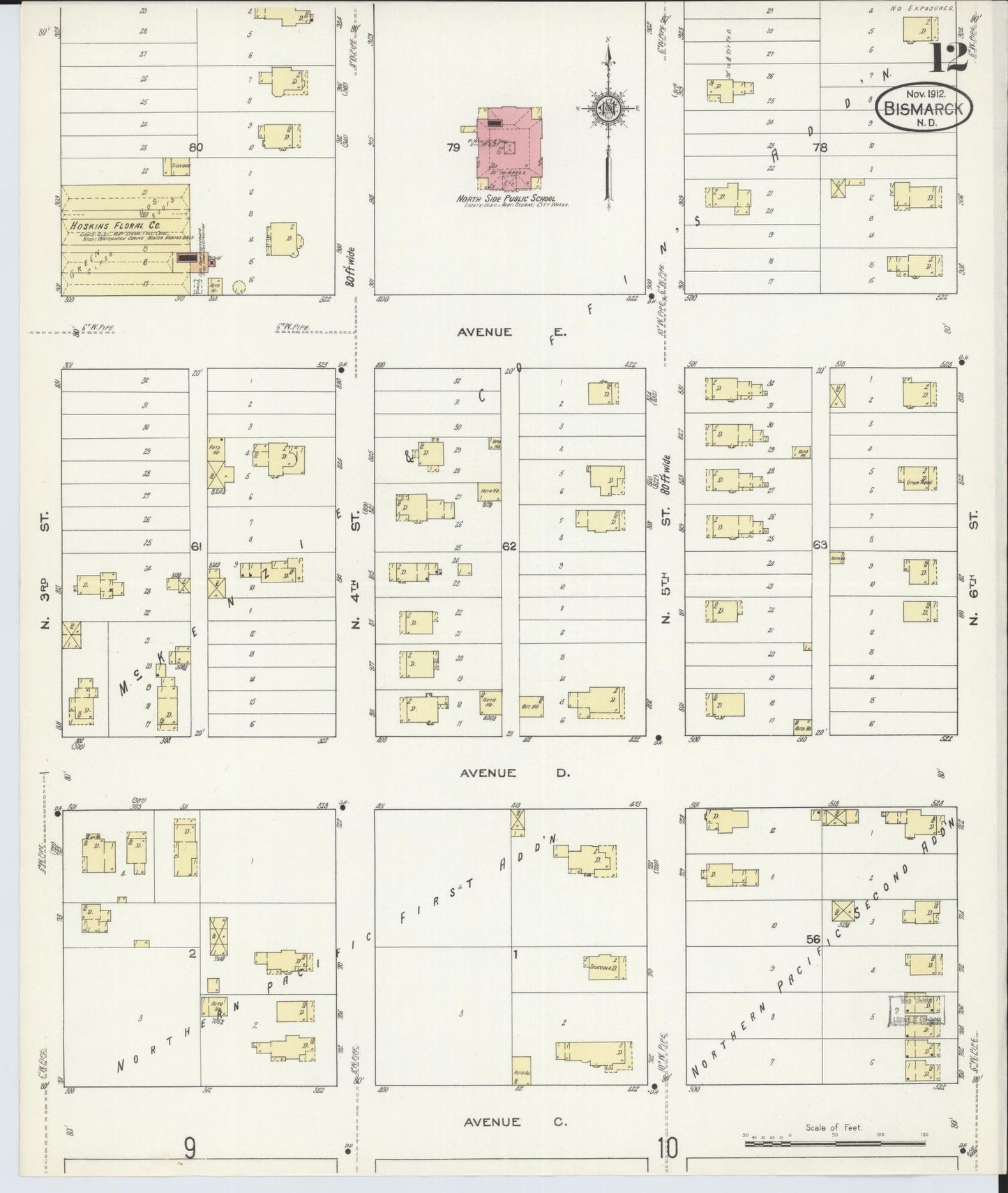 Sanborn Fire Insurance Map from Bismarck, Burleigh County, North Dakota (1912), Sheet #0012 - Complete Map Set gallery image, historic Sanborn map, vintage wall art, North Dakota North Dakota