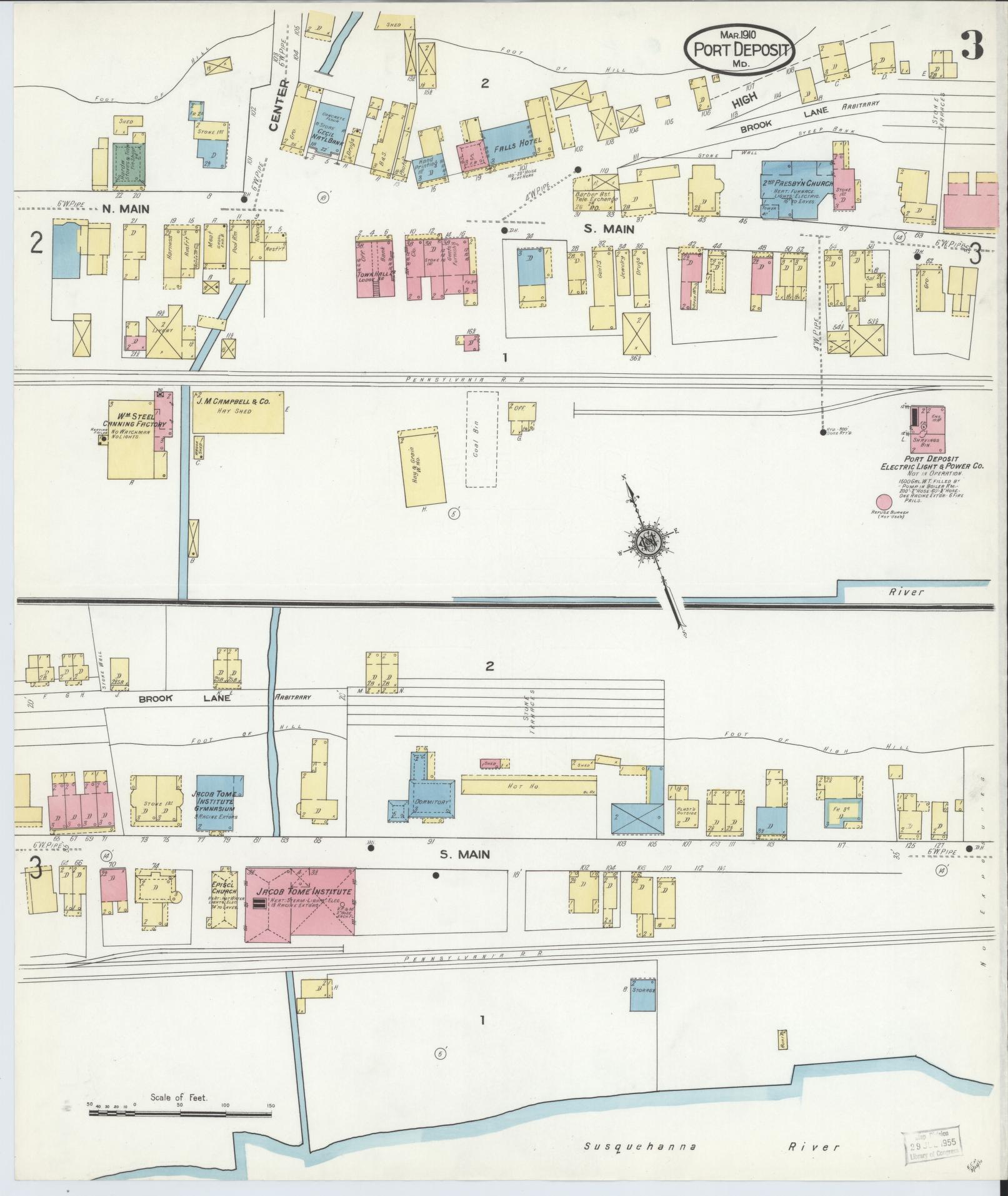 Sanborn Fire Insurance Map from Port Deposit, Cecil County, Maryland (1910), Sheet #0003 - Historic Sanborn Fire Insurance Map Print, vintage old map wall art