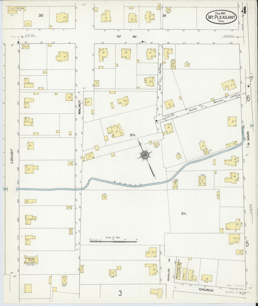 Sanborn Fire Insurance Map from Mount Pleasant, Maury County, Tennessee (1910), Sheet #0004 - Historic Sanborn Fire Insurance Map Print, vintage old map wall art, antique decor, genealogy gift, Tennessee Tennessee map