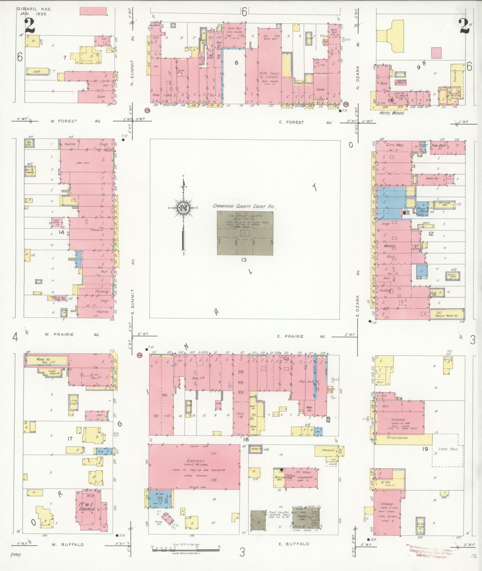 Sanborn Fire Insurance Map from Girard, Crawford County, Kansas (1935), Sheet #0002 - Complete Map Set gallery image, historic Sanborn map, vintage wall art, Kansas Kansas