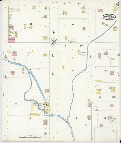Sanborn Fire Insurance Map from Payson, Utah County, Utah (1890), Sheet #0004 - Complete Map Set gallery image, historic Sanborn map, vintage wall art, Payson Utah
