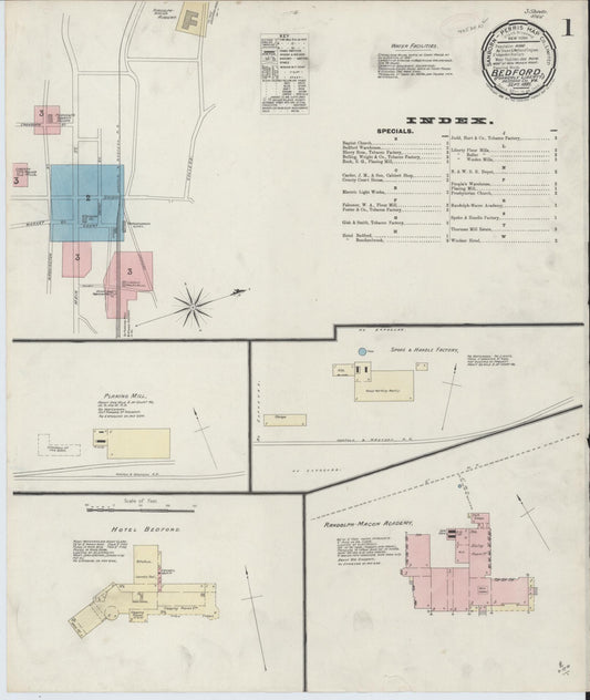 Sanborn Fire Insurance Map from Bedford, Independent Cities, Virginia (1891), Sheet #0001 - Complete Map Set gallery image, historic Sanborn map, vintage wall art, Virginia Virginia