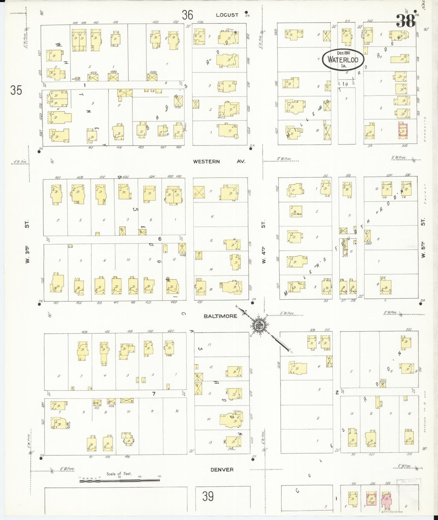 Sanborn Fire Insurance Map from Waterloo, Black Hawk County, Iowa (1910), Sheet #0038 - Historic Sanborn Fire Insurance Map Print, vintage old map wall art
