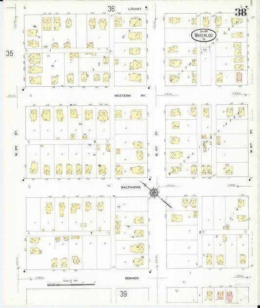 Sanborn Fire Insurance Map from Waterloo, Black Hawk County, Iowa (1910), Sheet #0038 - Historic Sanborn Fire Insurance Map Print, vintage old map wall art