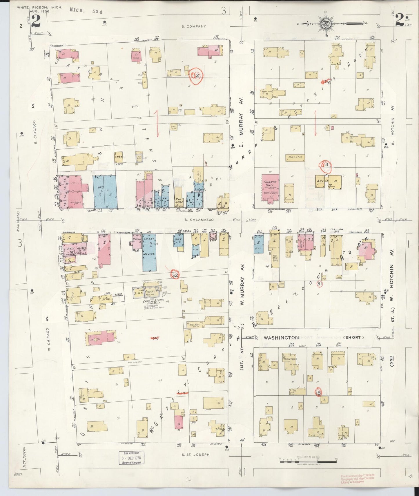 Sanborn Fire Insurance Map from White Pigeon, Saint Joseph County, Michigan (1954), Sheet #0002 - Historic Sanborn Fire Insurance Map Print, vintage old map wall art, antique decor, genealogy gift, Michigan Michigan map