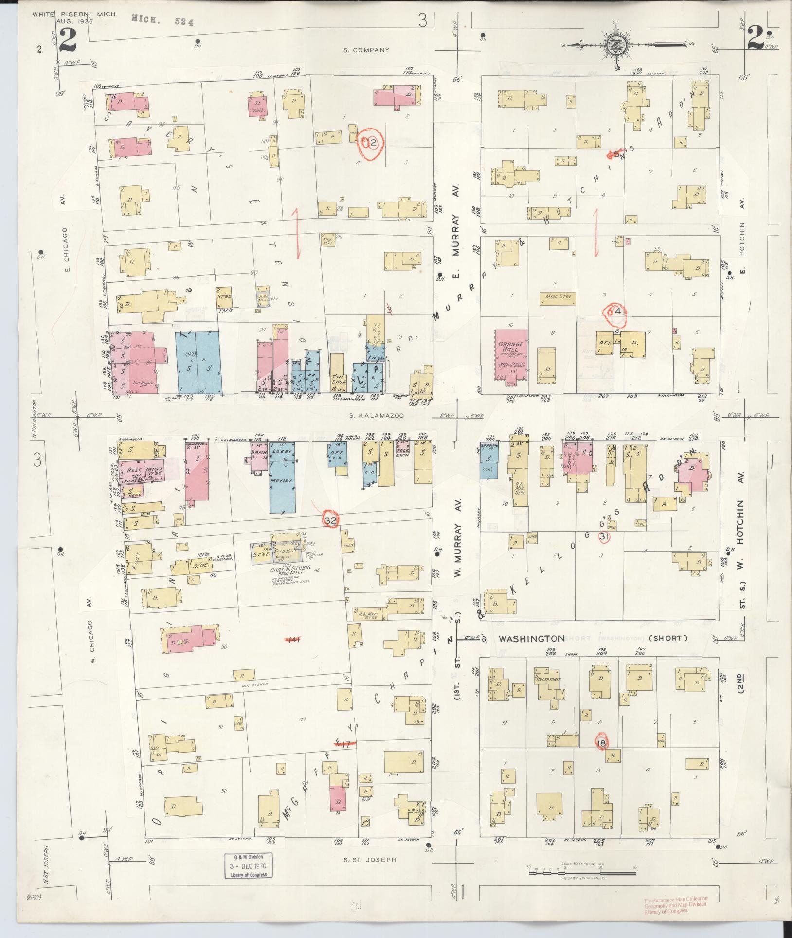 Sanborn Fire Insurance Map from White Pigeon, Saint Joseph County, Michigan (1954), Sheet #0002 - Historic Sanborn Fire Insurance Map Print, vintage old map wall art, antique decor, genealogy gift, Michigan Michigan map