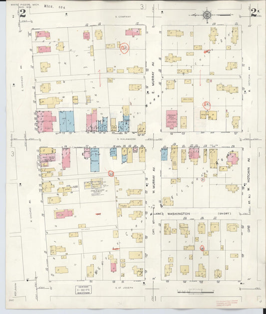 Sanborn Fire Insurance Map from White Pigeon, Saint Joseph County, Michigan (1954), Sheet #0002 - Historic Sanborn Fire Insurance Map Print, vintage old map wall art, antique decor, genealogy gift, Michigan Michigan map
