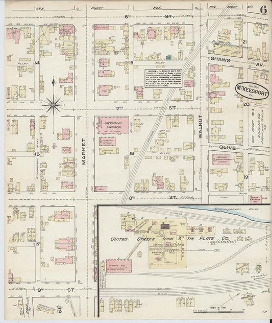 Sanborn Fire Insurance Map from McKeesport, Allegheny County, Pennsylvania (1884), Sheet #0006 - Historic Sanborn Fire Insurance Map Print, vintage old map wall art, antique decor, genealogy gift, Pennsylvania Pennsylvania map