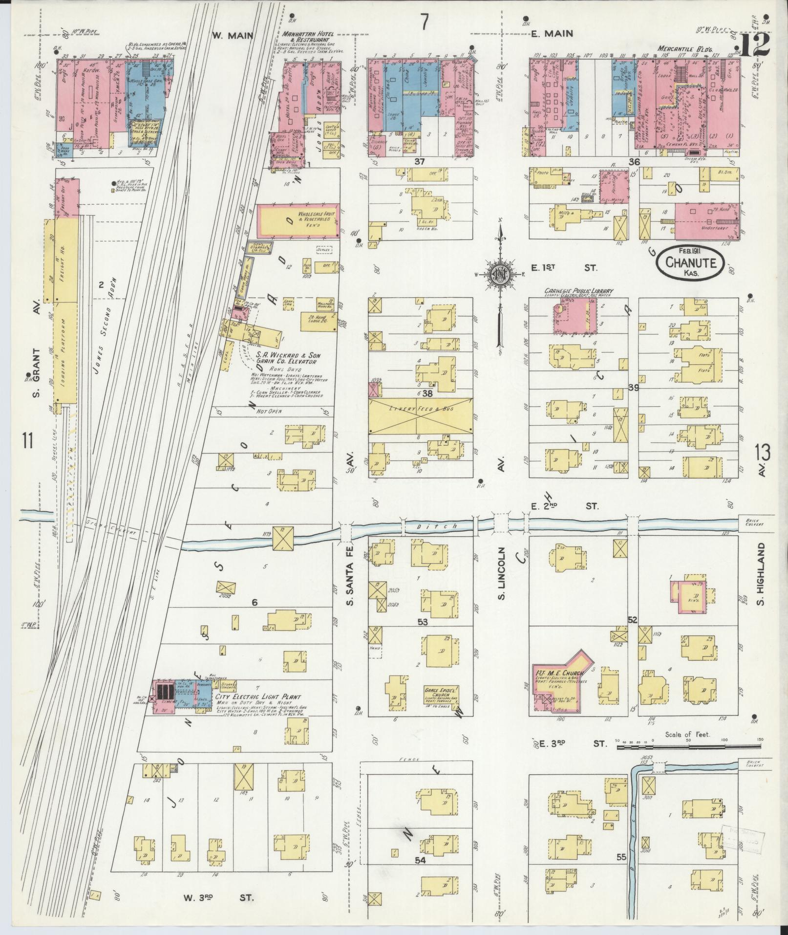 Sanborn Fire Insurance Map from Chanute, Neosho County, Kansas (1911), Sheet #0012 - Complete Map Set gallery image, historic Sanborn map, vintage wall art, Kansas Kansas