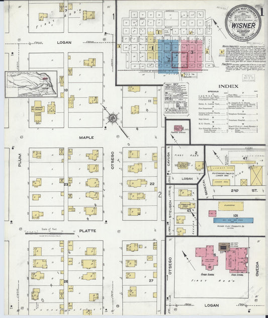Sanborn Fire Insurance Map from Wisner, Cuming County, Nebraska (1921), Sheet #0001 - Complete Map Set gallery image, historic Sanborn map, vintage wall art, Nebraska Nebraska