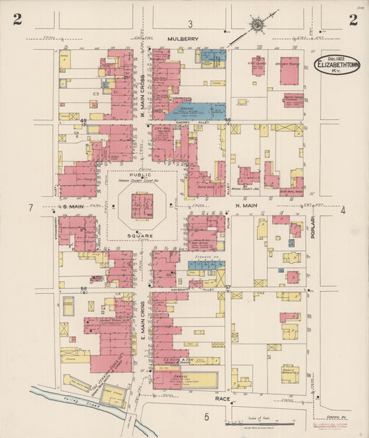 Sanborn Fire Insurance Map from Elizabethtown, Hardin County, Kentucky (1922), Sheet #0002 - Historic Sanborn Fire Insurance Map Print, vintage old map wall art, antique decor, genealogy gift, Kentucky Kentucky map