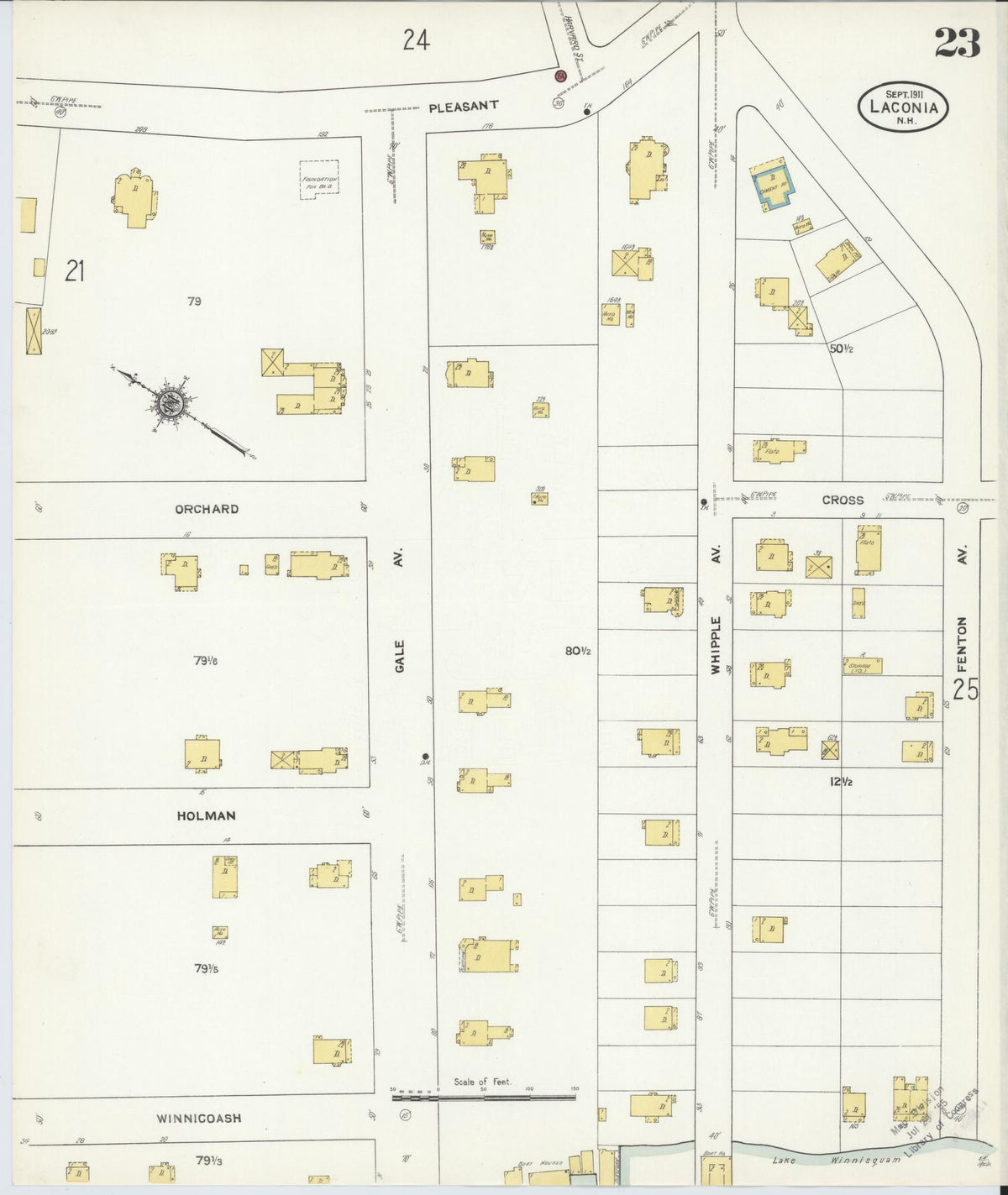 Sanborn Fire Insurance Map from Laconia, Belknap County, New Hampshire (1911), Sheet #0023 - Complete Map Set gallery image, historic Sanborn map, vintage wall art, New Hampshire New Hampshire
