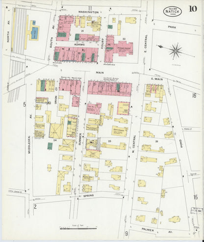 Sanborn Fire Insurance Map from Natick, Middlesex County, Massachusetts (1909), Sheet #0010 - Historic Sanborn Fire Insurance Map Print, vintage old map wall art, antique decor, genealogy gift, Massachusetts Massachusetts map