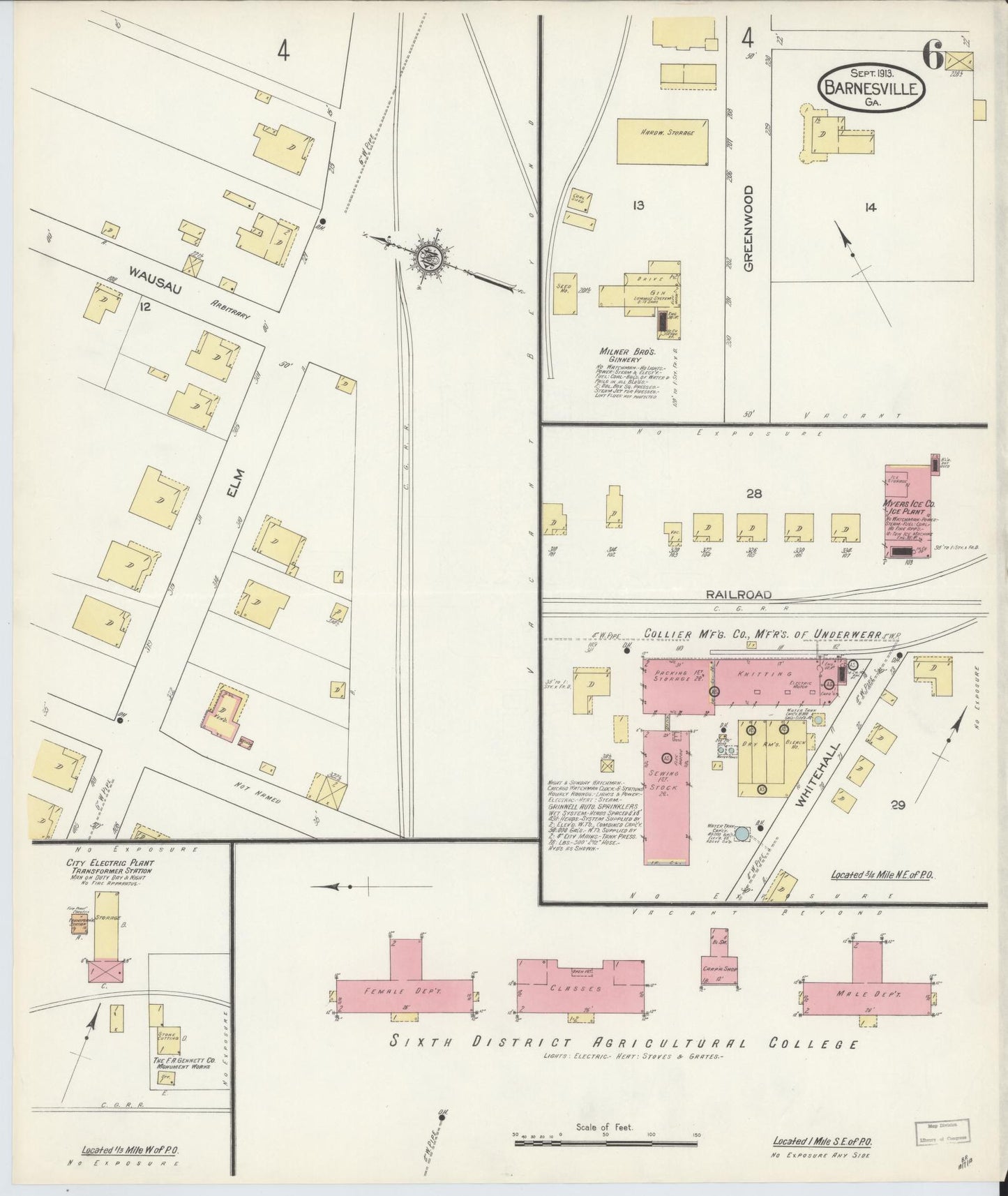 Sanborn Fire Insurance Map from Barnesville, Lamar County, Georgia (1913), Sheet #0006 - Complete Map Set gallery image, historic Sanborn map, vintage wall art, Georgia Georgia