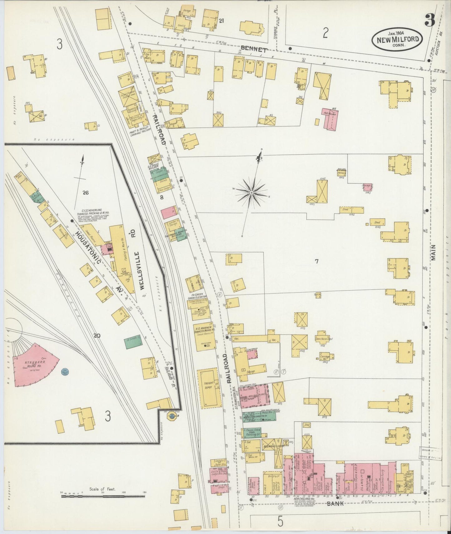 Sanborn Fire Insurance Map from New Milford, Litchfield County, Connecticut (1904), Sheet #0003 - Complete Map Set gallery image, historic Sanborn map, vintage wall art, Connecticut Connecticut