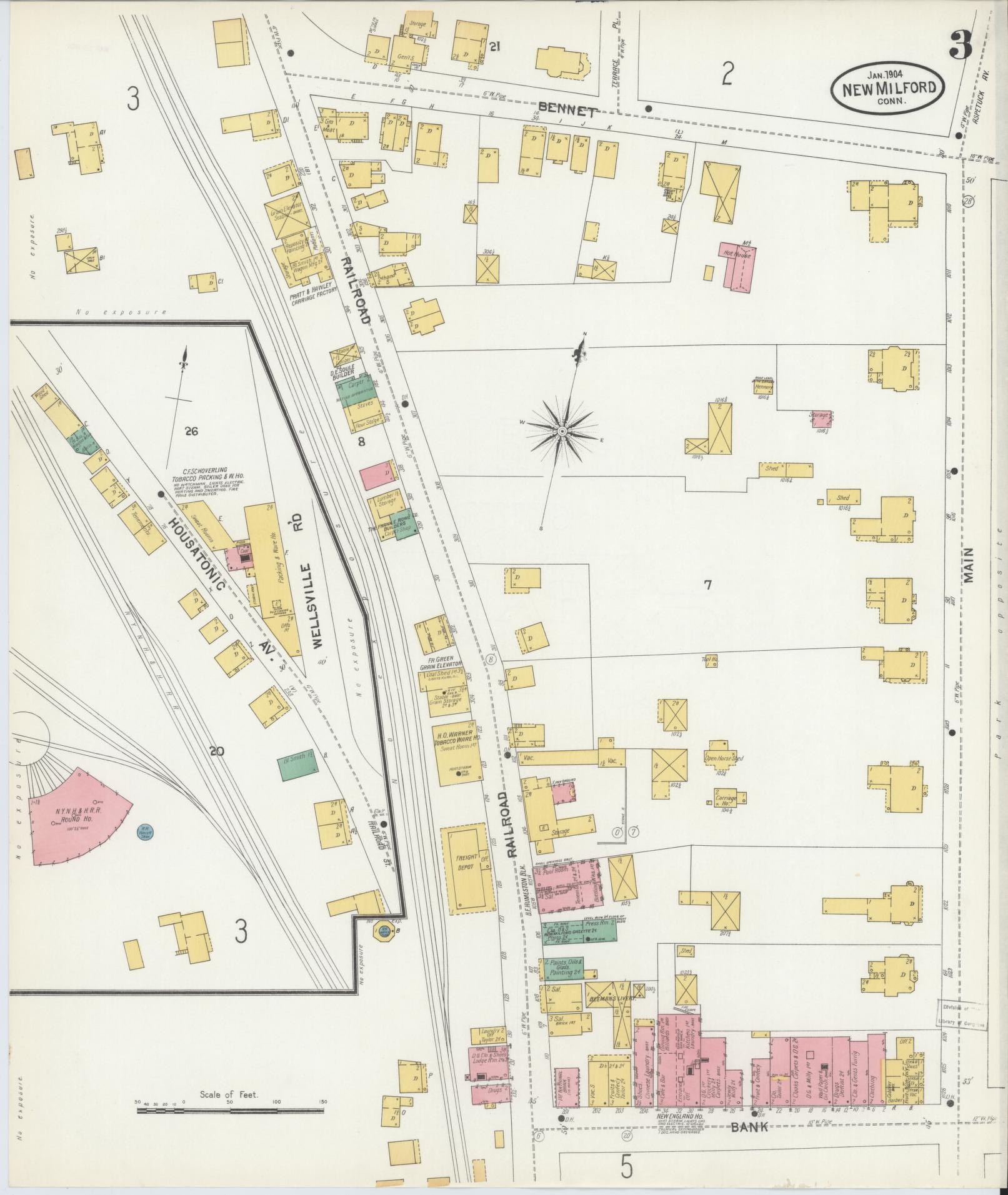 Sanborn Fire Insurance Map from New Milford, Litchfield County, Connecticut (1904), Sheet #0003 - Complete Map Set gallery image, historic Sanborn map, vintage wall art, Connecticut Connecticut