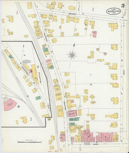 Sanborn Fire Insurance Map from New Milford, Litchfield County, Connecticut (1904), Sheet #0003 - Complete Map Set gallery image, historic Sanborn map, vintage wall art, Connecticut Connecticut