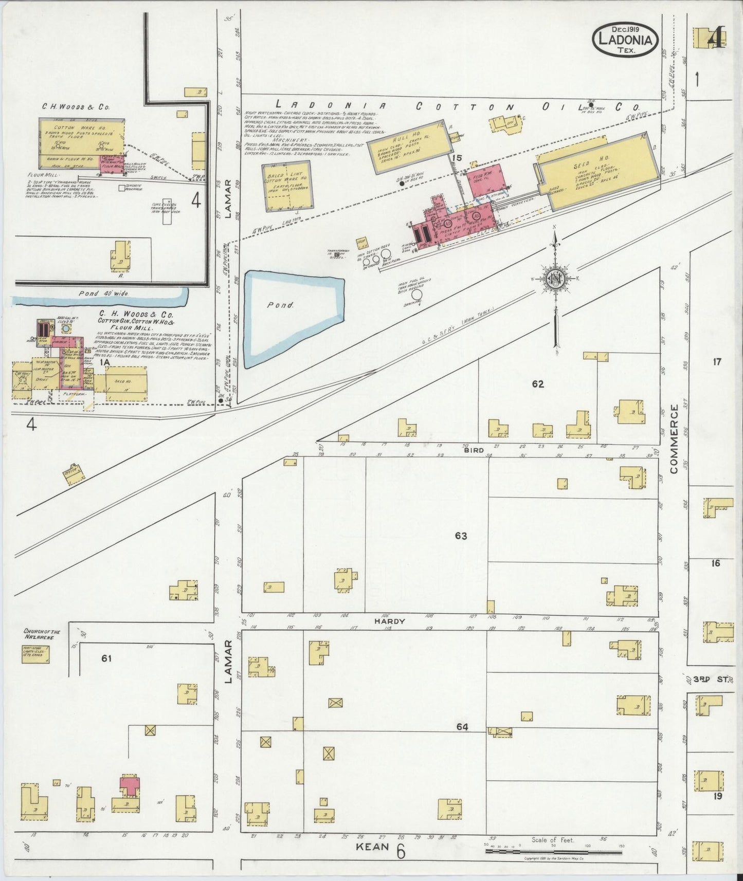 Sanborn Fire Insurance Map from Ladonia, Fannin County, Texas (1919), Sheet #0004 - Historic Sanborn Fire Insurance Map Print, vintage old map wall art, antique decor, genealogy gift, Texas Texas map