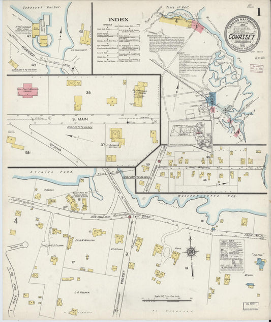 Sanborn Fire Insurance Map from Cohasset, Norfolk County, Massachusetts (1915), Sheet #0001 - Historic Sanborn Fire Insurance Map Print, vintage old map wall art, antique decor, genealogy gift, Massachusetts Massachusetts map
