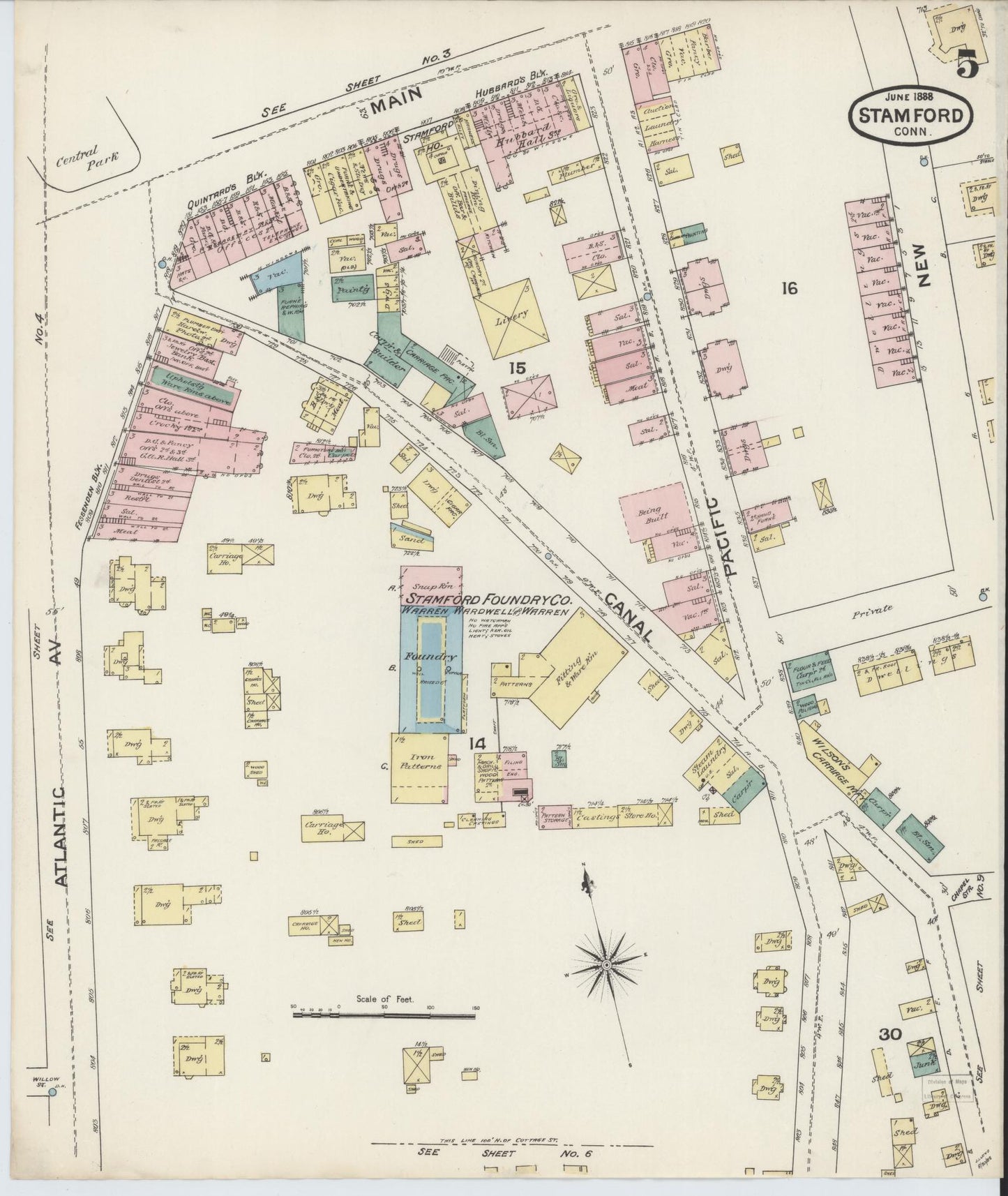 Sanborn Fire Insurance Map from Stamford, Fairfield County, Connecticut (1888), Sheet #0005 - Complete Map Set gallery image, historic Sanborn map, vintage wall art, Connecticut Connecticut