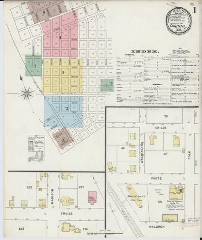 Sanborn Fire Insurance Map from Corinth, Alcorn County, Mississippi (1894), Sheet #0001 - Complete Map Set gallery image, historic Sanborn map, vintage wall art, Mississippi Mississippi